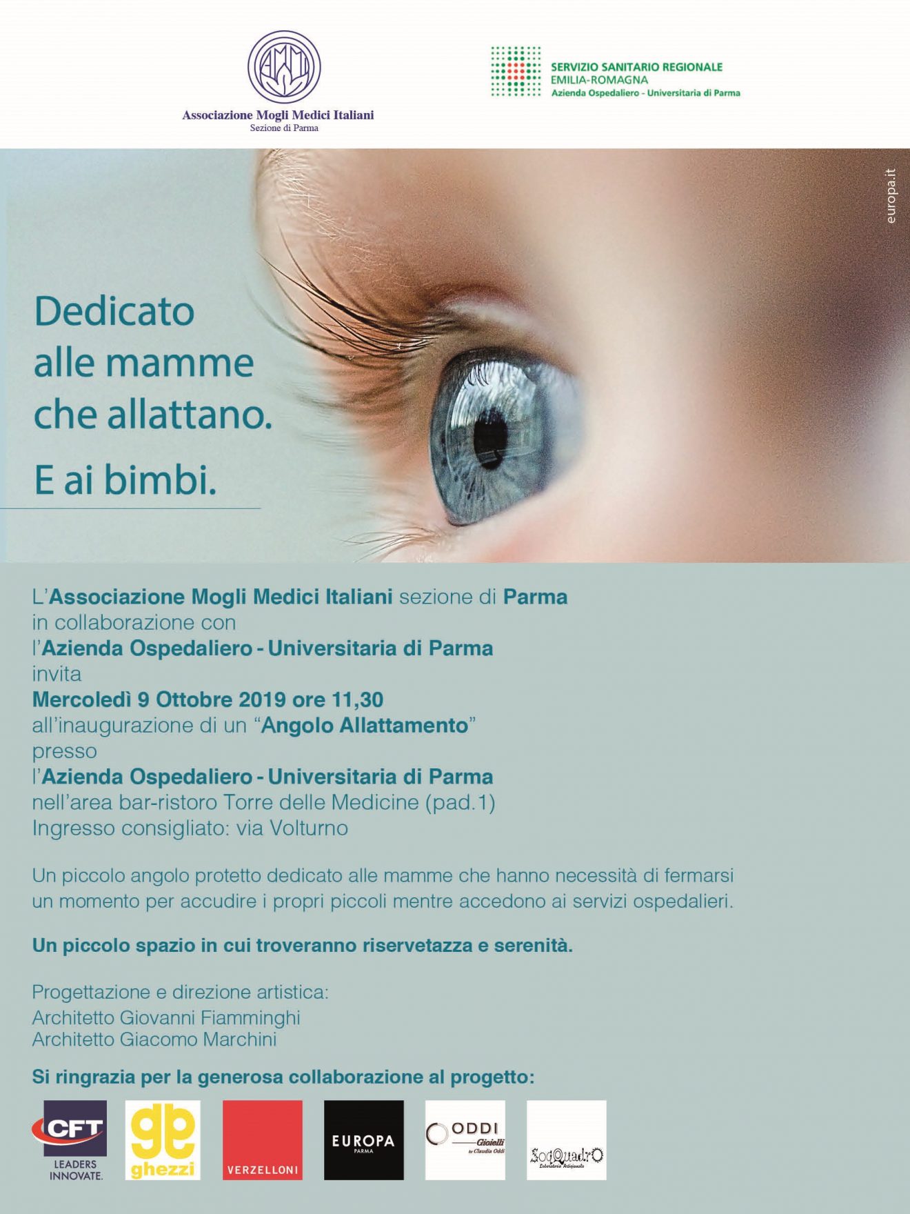 ＂Angolo allattamento＂: inaugurazione 9 ottobre presso Ospedale di Parma. Realizzato grazie ad Ammi.
